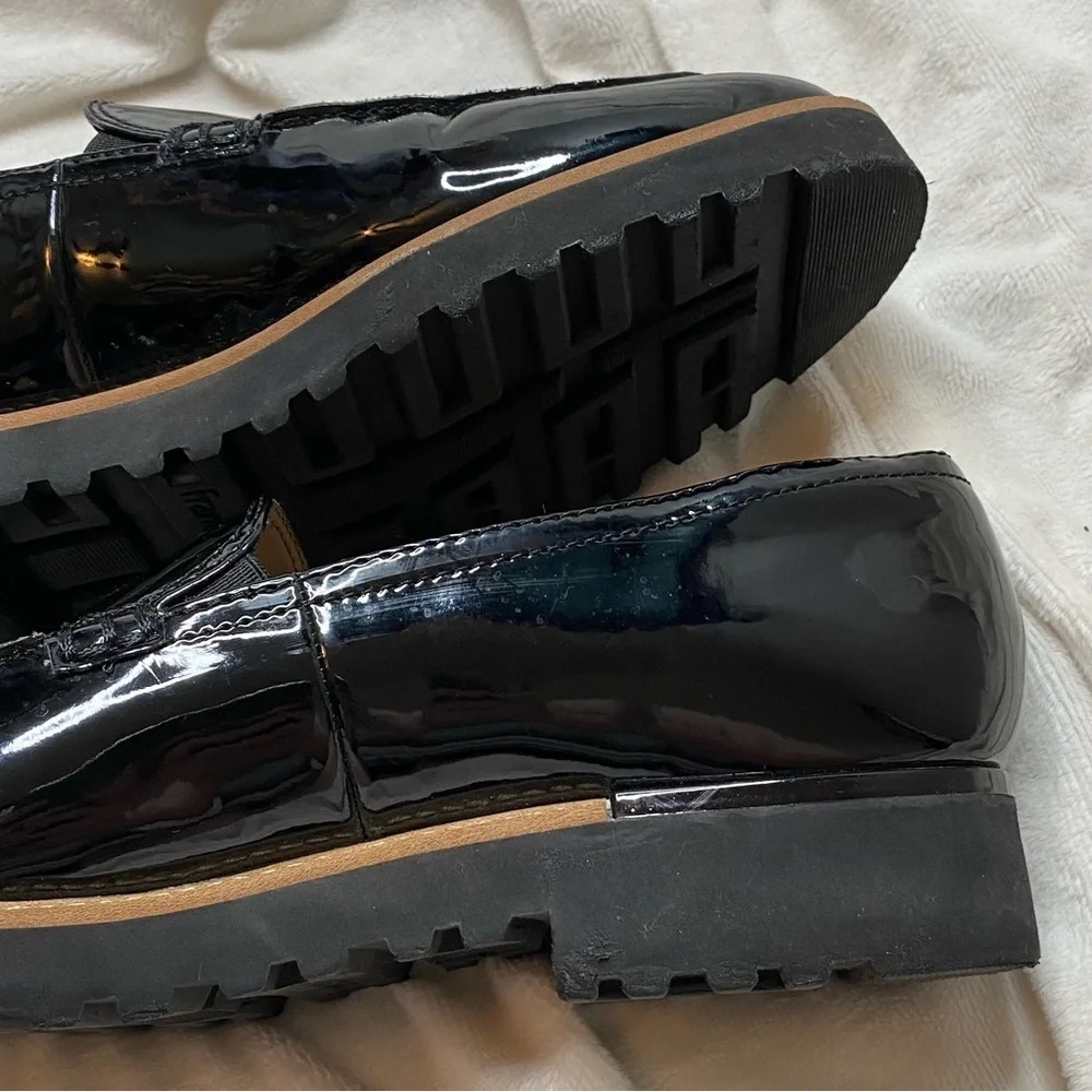 Franco Sarto Black Shiny Patent Leather Cypress Lug Sole Loafers - Picture 9 of 15